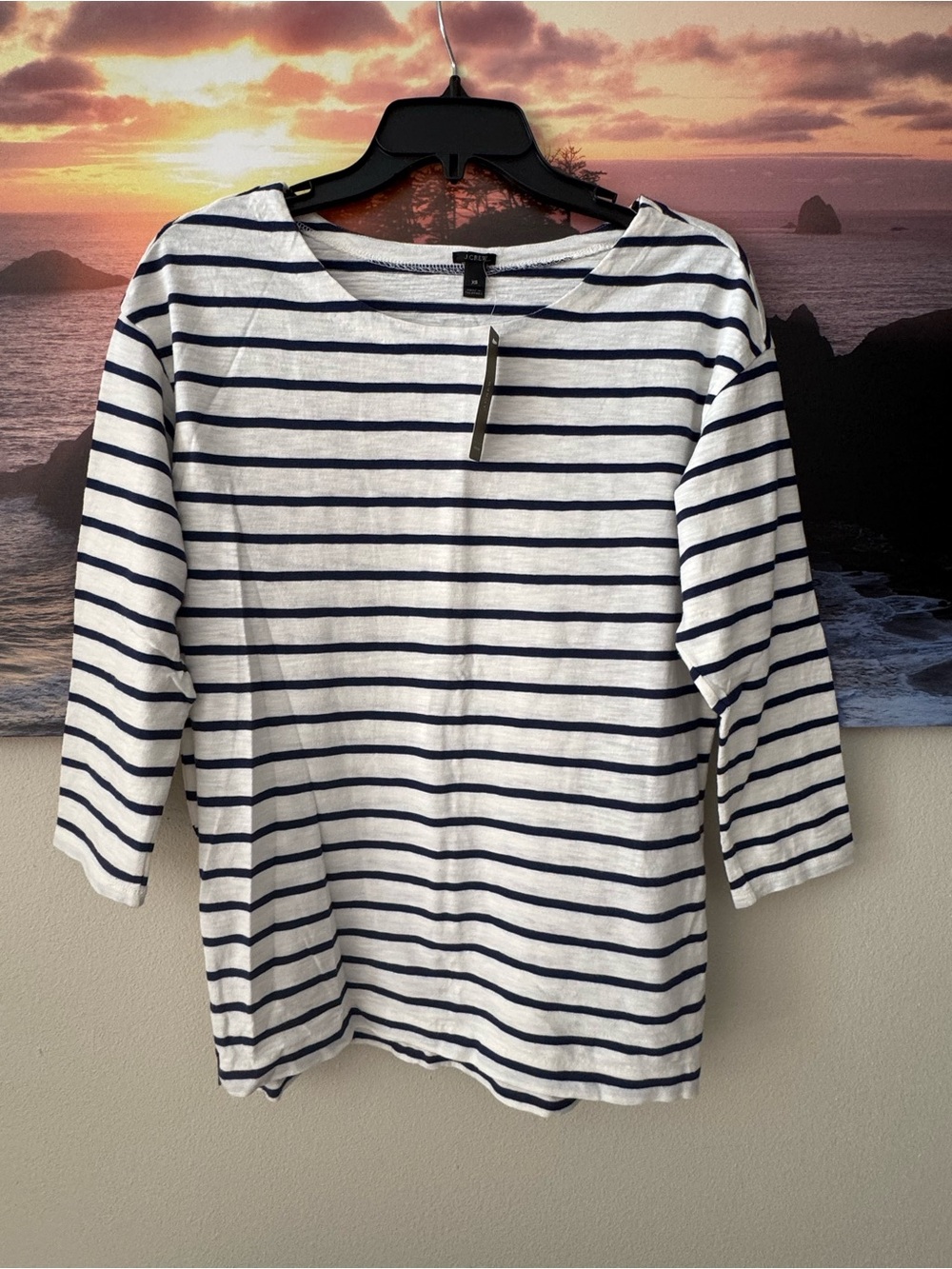 JCrew/Women Striped 3/4 Sleeve Top - White & Navy/ XS/ NWT